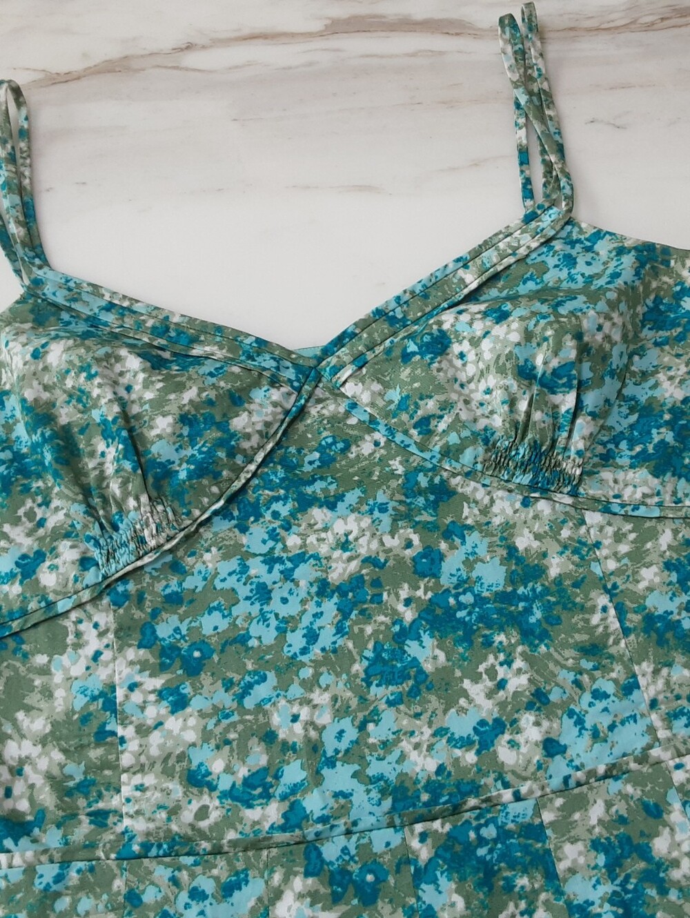 ANN TAYLOR 100% Cotton Emerald Green Floral Fit | Flare Box Pleat Dress Sz 14 - Picture 8 of 10